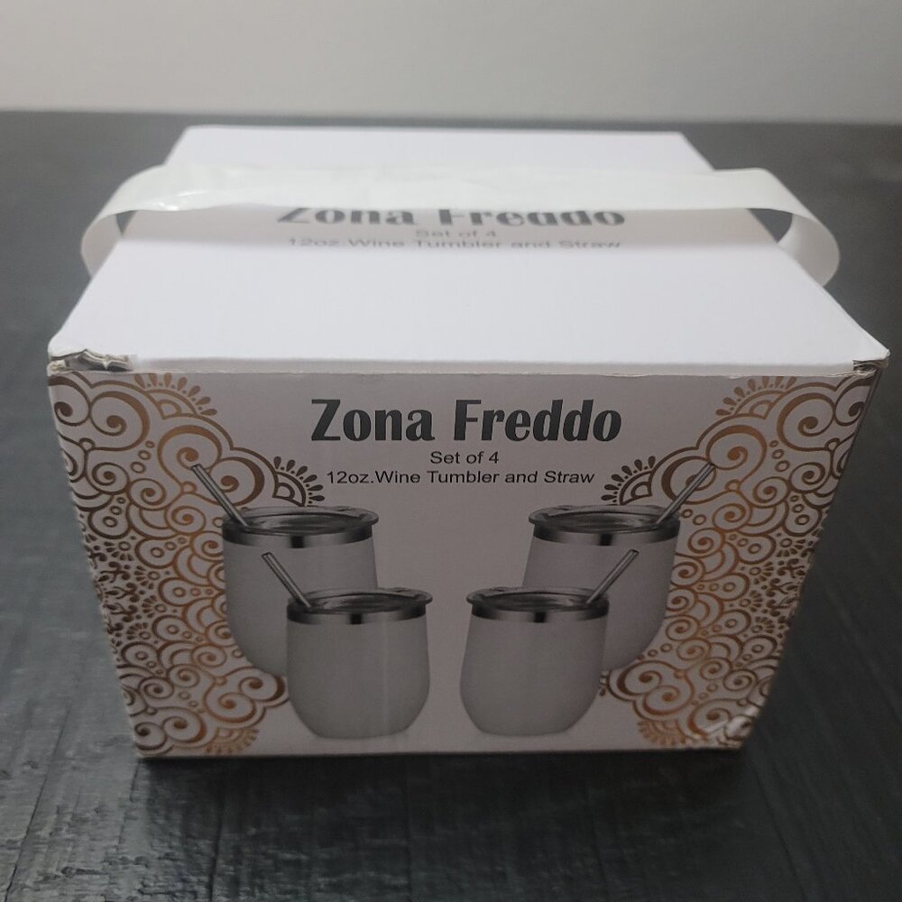 Zona Freddo 12 oz Wine Tumbler and Straw- Set of 4